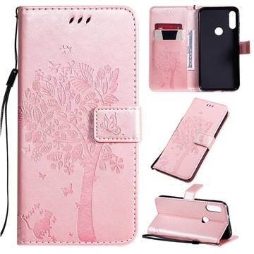 Embossing Butterfly Tree Leather Wallet Case for Motorola Moto E7 - Rose Pink