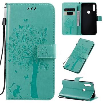 Embossing Butterfly Tree Leather Wallet Case for Motorola Moto E7 - Cyan