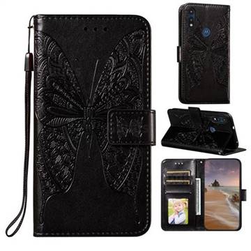 Intricate Embossing Vivid Butterfly Leather Wallet Case for Motorola Moto E7 - Black