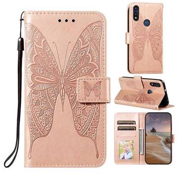 Intricate Embossing Vivid Butterfly Leather Wallet Case for Motorola Moto E7 - Rose Gold