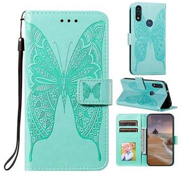 Intricate Embossing Vivid Butterfly Leather Wallet Case for Motorola Moto E7 - Green