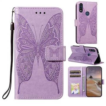 Intricate Embossing Vivid Butterfly Leather Wallet Case for Motorola Moto E7 - Purple