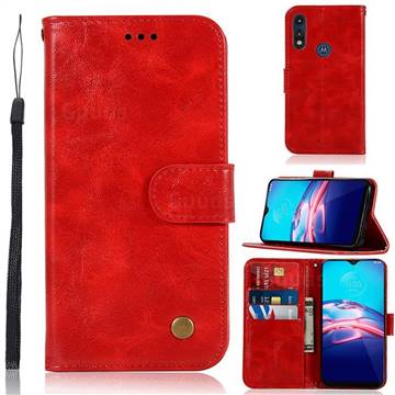 Luxury Retro Leather Wallet Case for Motorola Moto E7(Moto E 2020) - Red