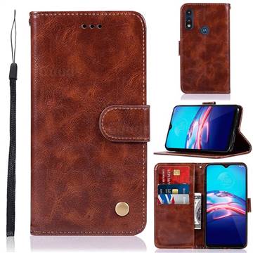 Luxury Retro Leather Wallet Case for Motorola Moto E7(Moto E 2020) - Brown