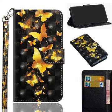 Golden Butterfly 3D Painted Leather Wallet Case for Motorola Moto E7(Moto E 2020)