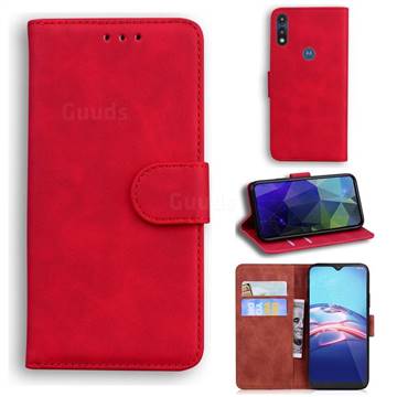 Retro Classic Skin Feel Leather Wallet Phone Case for Motorola Moto E7(Moto E 2020) - Red
