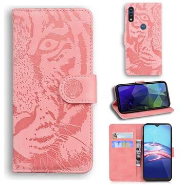 Intricate Embossing Tiger Face Leather Wallet Case for Motorola Moto E7(Moto E 2020) - Pink