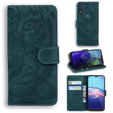 Intricate Embossing Tiger Face Leather Wallet Case for Motorola Moto E7(Moto E 2020) - Green