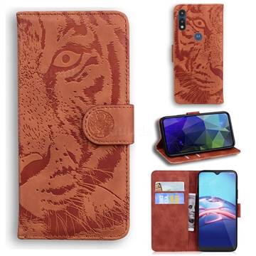 Intricate Embossing Tiger Face Leather Wallet Case for Motorola Moto E7(Moto E 2020) - Brown