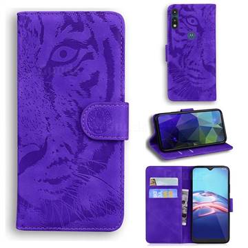 Intricate Embossing Tiger Face Leather Wallet Case for Motorola Moto E7(Moto E 2020) - Purple