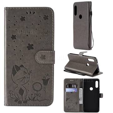 Embossing Bee and Cat Leather Wallet Case for Motorola Moto E7(Moto E 2020) - Gray