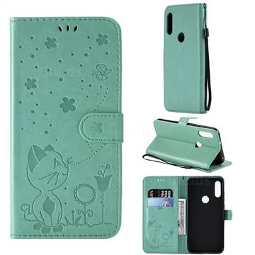Embossing Bee and Cat Leather Wallet Case for Motorola Moto E7(Moto E 2020) - Green