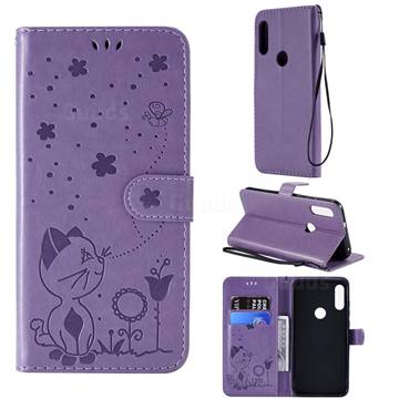 Embossing Bee and Cat Leather Wallet Case for Motorola Moto E7(Moto E 2020) - Purple