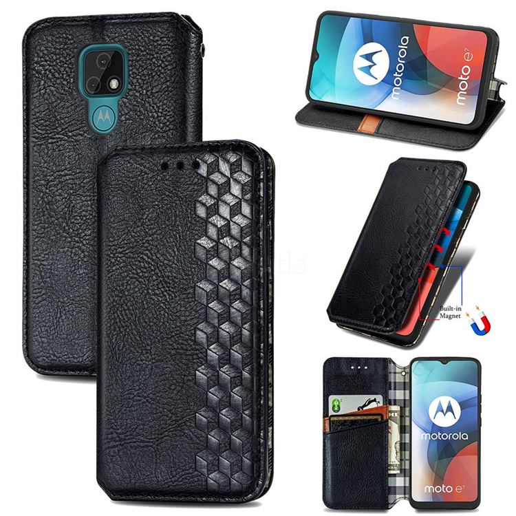 Ultra Slim Fashion Business Card Magnetic Automatic Suction Leather Flip Cover for Motorola Moto E7 - Black