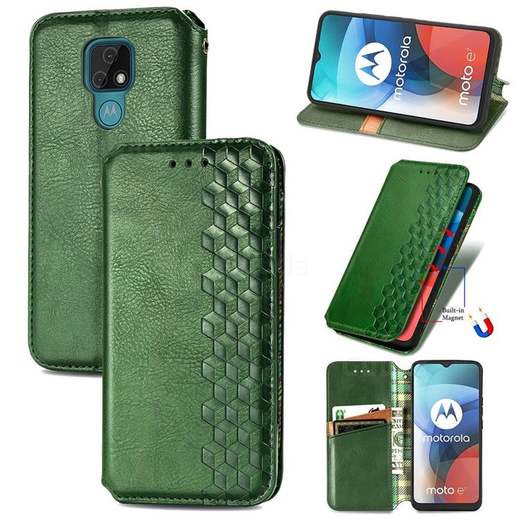 Ultra Slim Fashion Business Card Magnetic Automatic Suction Leather Flip Cover for Motorola Moto E7 - Green