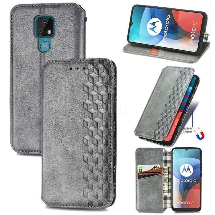 Ultra Slim Fashion Business Card Magnetic Automatic Suction Leather Flip Cover for Motorola Moto E7 - Grey