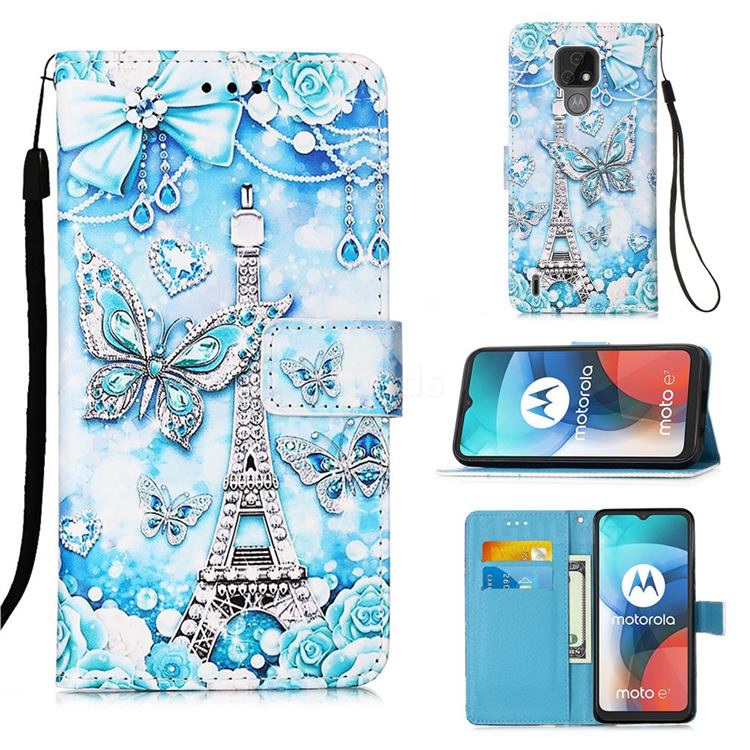 Tower Butterfly Matte Leather Wallet Phone Case for Motorola Moto E7