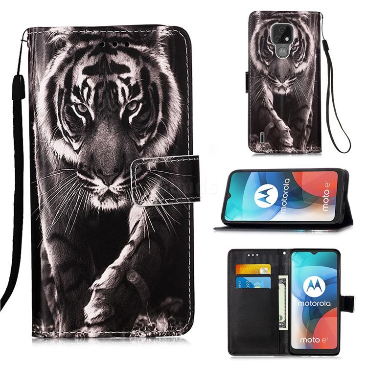 Black and White Tiger Matte Leather Wallet Phone Case for Motorola Moto E7