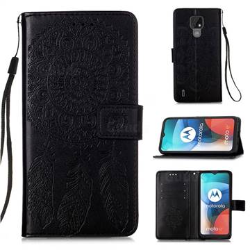 Embossing Dream Catcher Mandala Flower Leather Wallet Case for Motorola Moto E7 - Black