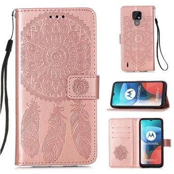 Embossing Dream Catcher Mandala Flower Leather Wallet Case for Motorola Moto E7 - Rose Gold