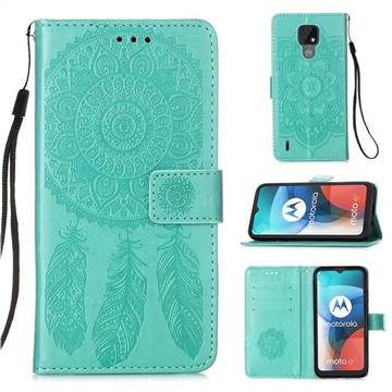 Embossing Dream Catcher Mandala Flower Leather Wallet Case for Motorola Moto E7 - Green