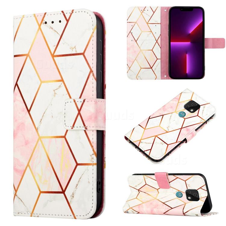 Pink White Marble Leather Wallet Protective Case for Motorola Moto E7