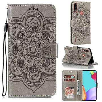Intricate Embossing Datura Solar Leather Wallet Case for Motorola Moto E7 Power - Gray