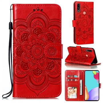 Intricate Embossing Datura Solar Leather Wallet Case for Motorola Moto E7 Power - Red