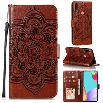 Intricate Embossing Datura Solar Leather Wallet Case for Motorola Moto E7 Power - Brown