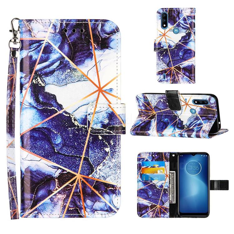 Starry Blue Stitching Color Marble Leather Wallet Case for Motorola Moto E7 Power