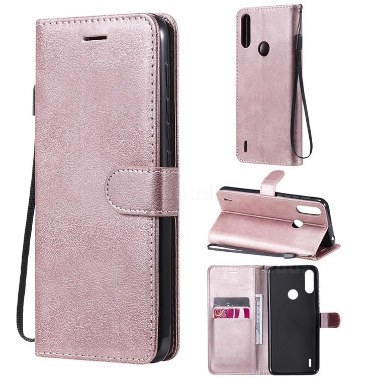 Retro Greek Classic Smooth PU Leather Wallet Phone Case for Motorola Moto E7 Power - Rose Gold