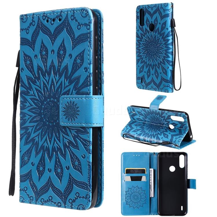Embossing Sunflower Leather Wallet Case for Motorola Moto E7 Power - Blue