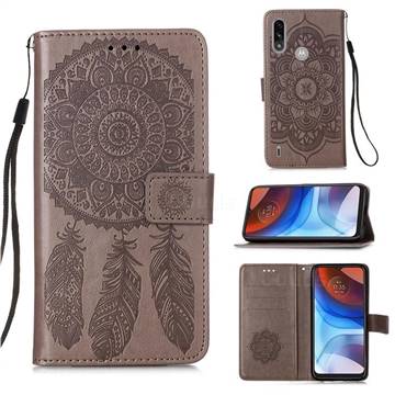 Embossing Dream Catcher Mandala Flower Leather Wallet Case for Motorola Moto E7 Power - Gray
