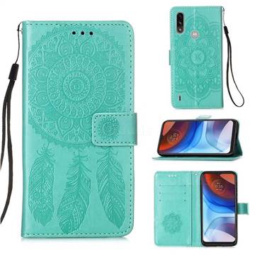 Embossing Dream Catcher Mandala Flower Leather Wallet Case for Motorola Moto E7 Power - Green