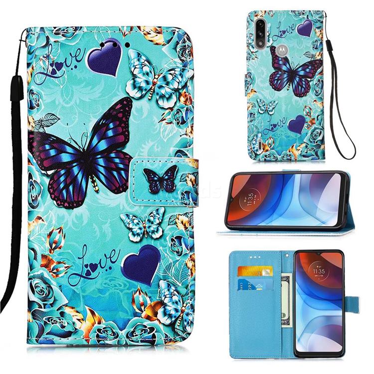 Love Butterfly Matte Leather Wallet Phone Case for Motorola Moto E7 Power