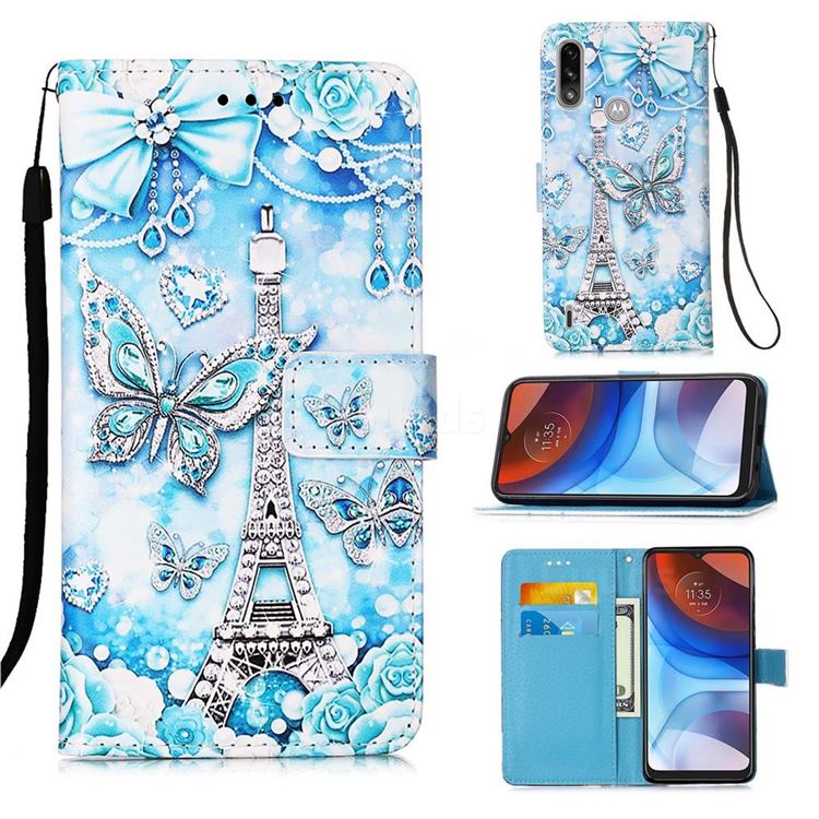 Tower Butterfly Matte Leather Wallet Phone Case for Motorola Moto E7 Power