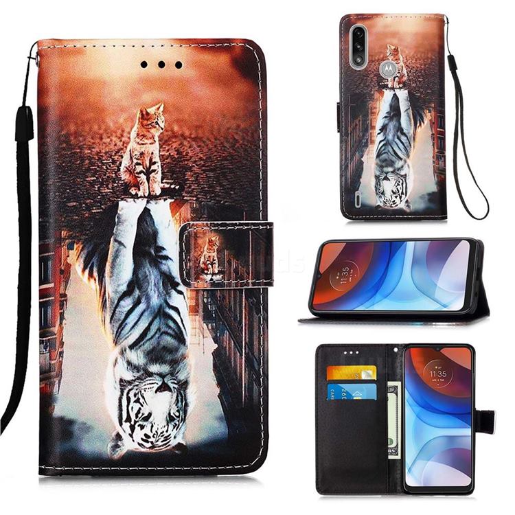 Cat and Tiger Matte Leather Wallet Phone Case for Motorola Moto E7 Power
