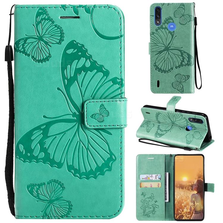 Embossing 3D Butterfly Leather Wallet Case for Motorola Moto E7 Power - Green