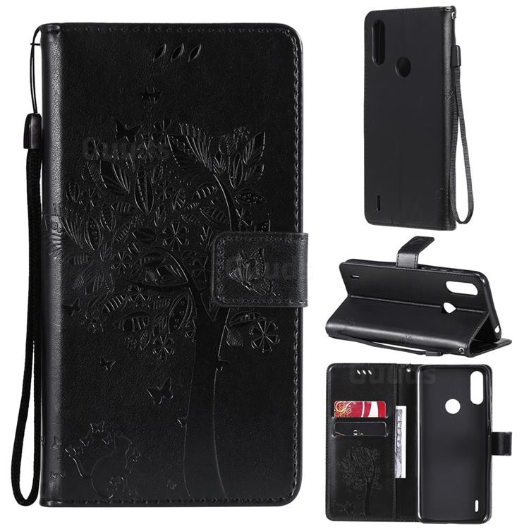 Embossing Butterfly Tree Leather Wallet Case for Motorola Moto E7 Power - Black