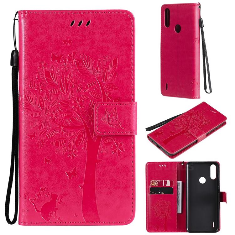Embossing Butterfly Tree Leather Wallet Case for Motorola Moto E7 Power - Rose