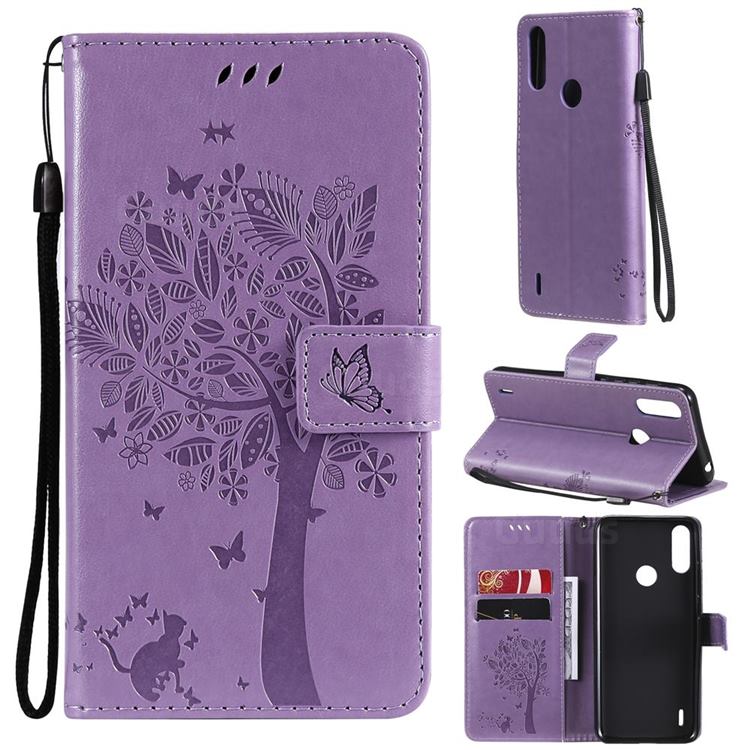 Embossing Butterfly Tree Leather Wallet Case for Motorola Moto E7 Power - Violet