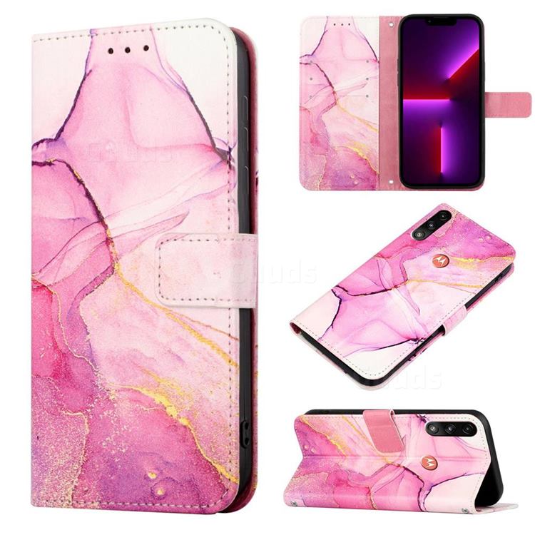 Pink Purple Marble Leather Wallet Protective Case for Motorola Moto E7 Power