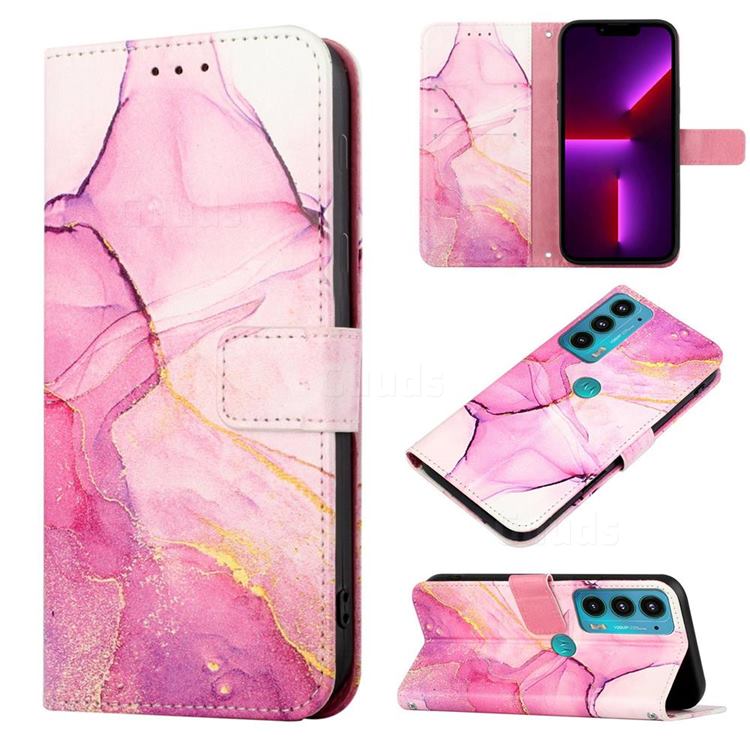 Pink Purple Marble Leather Wallet Protective Case for Motorola Edge 20