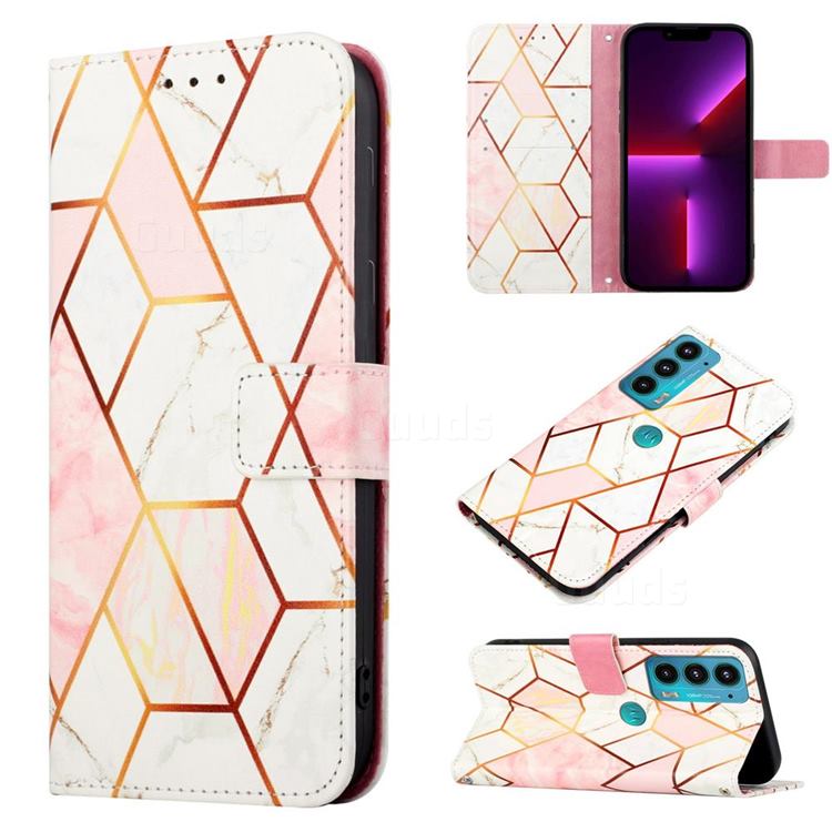 Pink White Marble Leather Wallet Protective Case for Motorola Edge 20