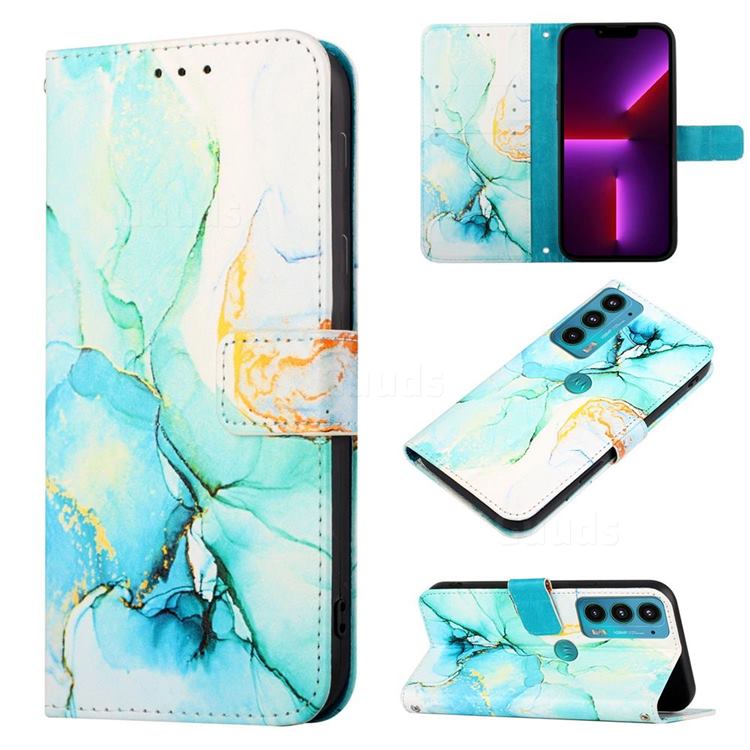 Green Illusion Marble Leather Wallet Protective Case for Motorola Edge 20
