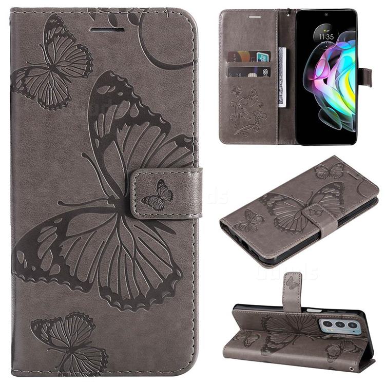Embossing 3D Butterfly Leather Wallet Case for Motorola Edge 20 - Gray