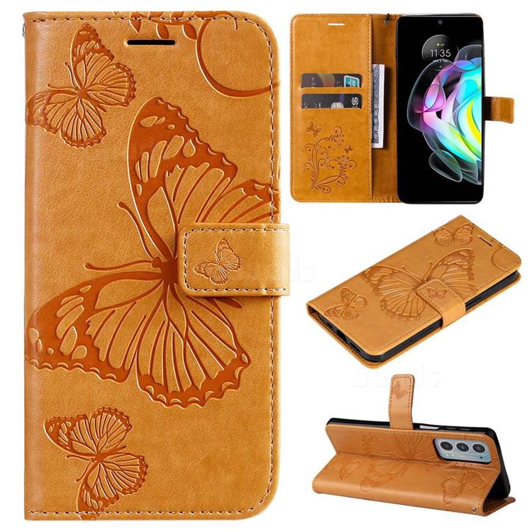 Embossing 3D Butterfly Leather Wallet Case for Motorola Edge 20 - Yellow