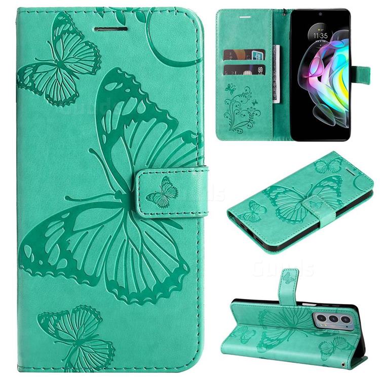 Embossing 3D Butterfly Leather Wallet Case for Motorola Edge 20 - Green