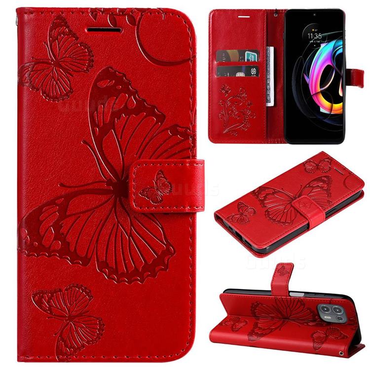 Embossing 3D Butterfly Leather Wallet Case for Motorola Edge 20 Lite - Red