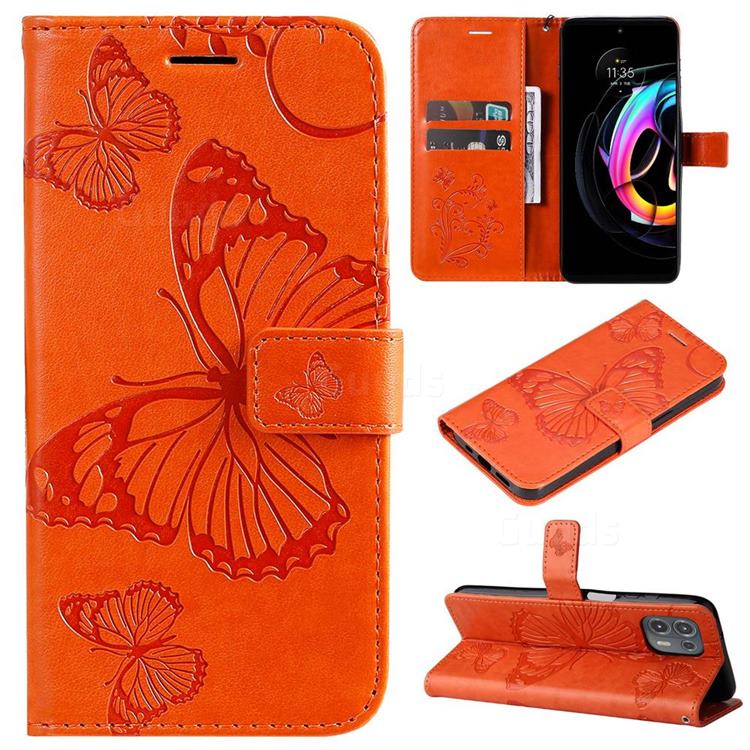 Embossing 3D Butterfly Leather Wallet Case for Motorola Edge 20 Lite - Orange